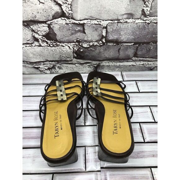 Taryn Rose Brown Leather Stone Slides Strap Heel Sandals Women Sz 38EU/7.5M US - Picture 9 of 16